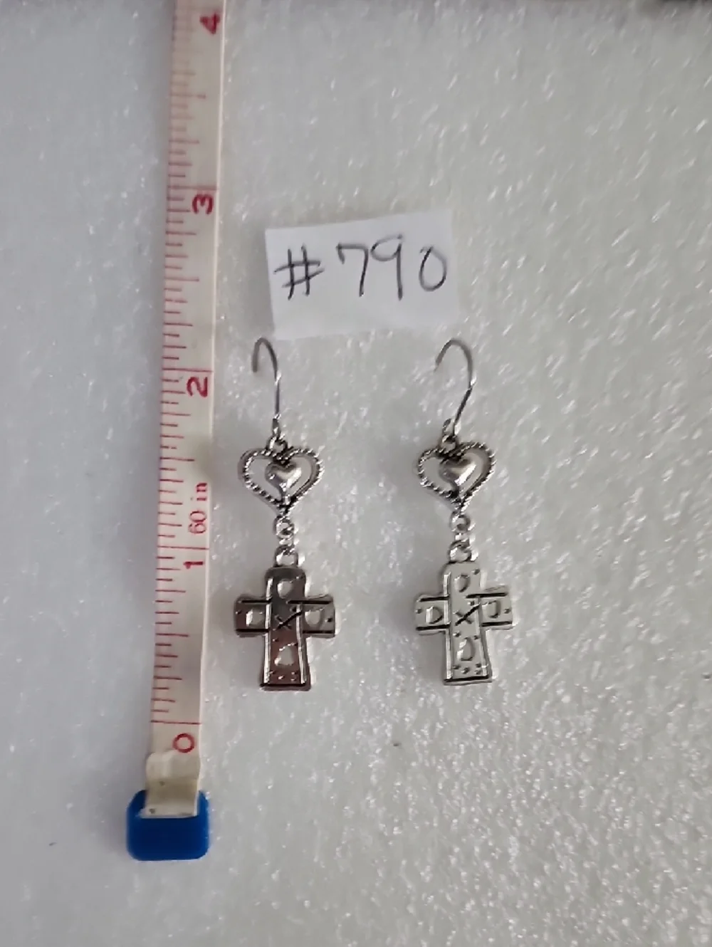 Hand Crafted Silver Heart & Cross Dangle Earrings